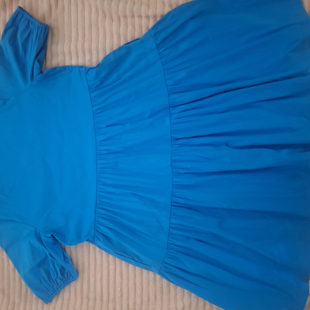 Chico's Elegant Blue Women Dress, Short sleeves with pockets . Size 8 - Picture 3 of 7